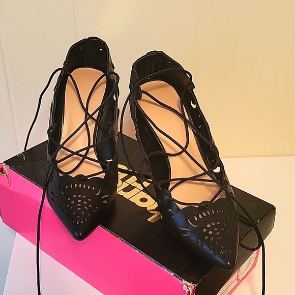 Charlotte Russe Shoes - Pointed-toe black lace-up pumps